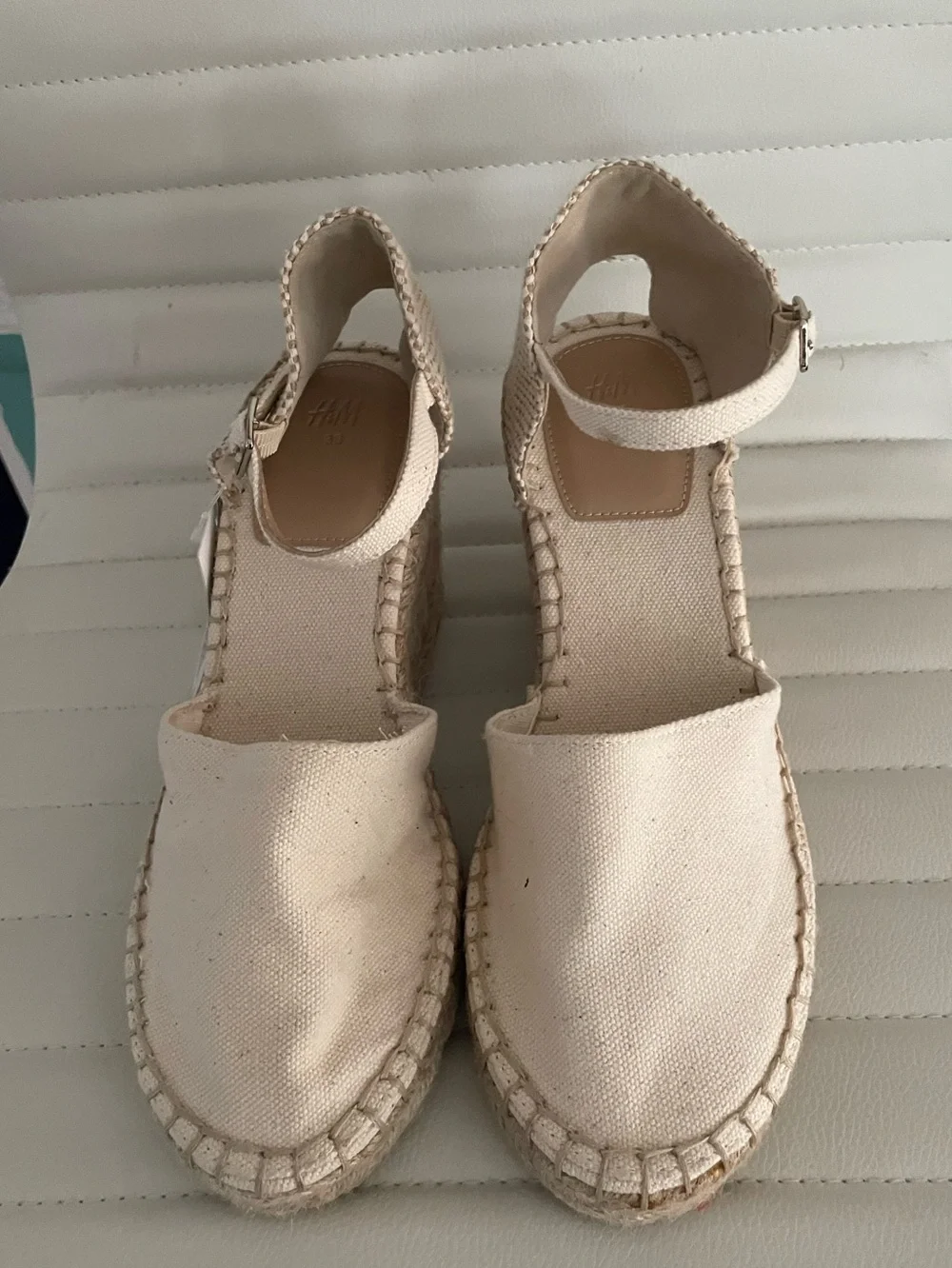 H&M Woven Espadrille Wedge Sandals - Cream Sz 38/7